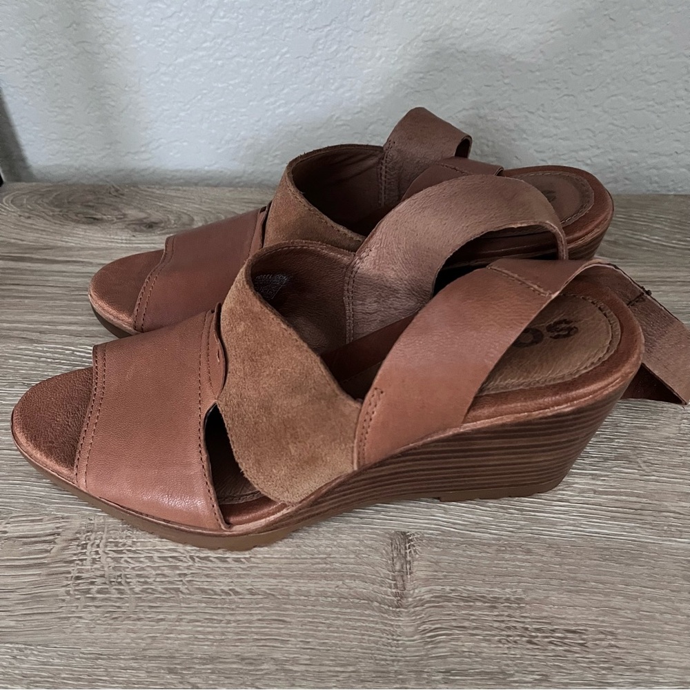 Women’s 9.5 Sorel After Hours Sandal Comfy Wedge in Camel Brown Leather - Picture 10 of 16
